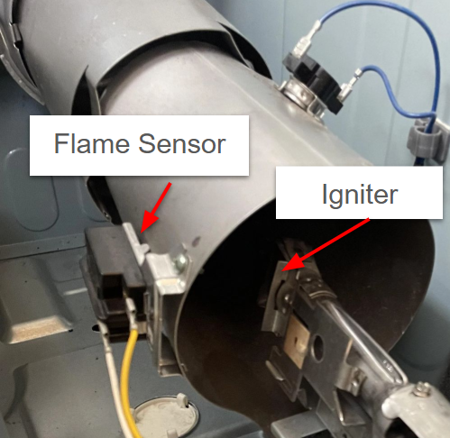 Learn dryer repair training demonstration showing flame sensor and igniter